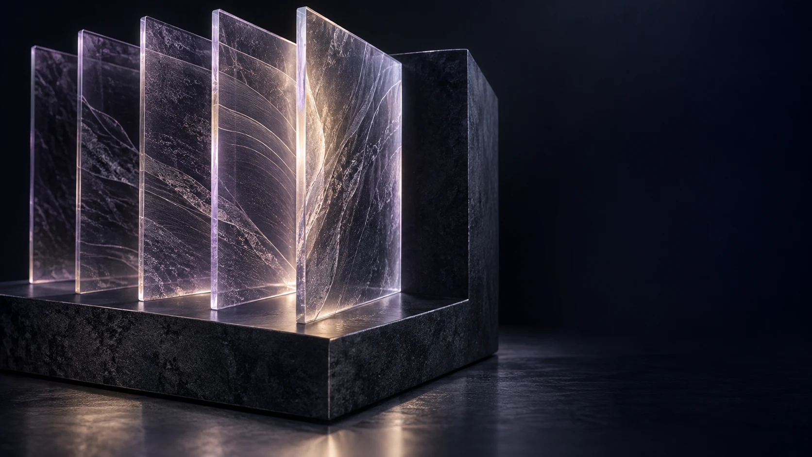 Layered translucent glass pages, an artistic study of context held with care.